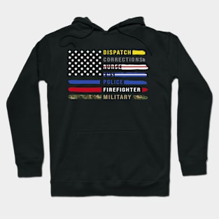 First Responders, Firefighter, Dispatch, Police, Correction Officer, Military, EMS, EMT USA American Flag Hoodie